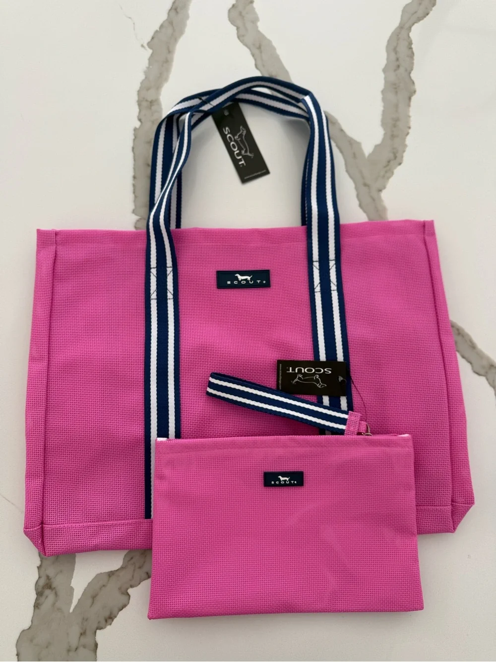 Scout Pink Roadtripper goat & Cabana wristlet